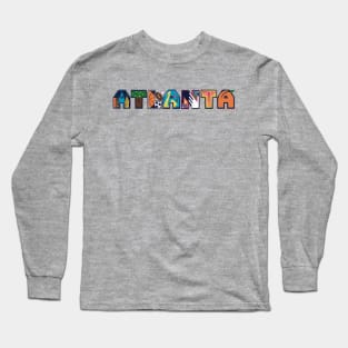 Atlanta ATL Block Text with Skyline, Big Peach, Sports, Jazz Festival, Resurgens Long Sleeve T-Shirt